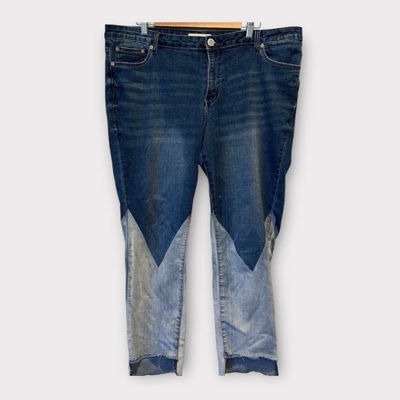 Eloquii Two Tone Raw Step Up Hem Jeans - Picture 1 of 9